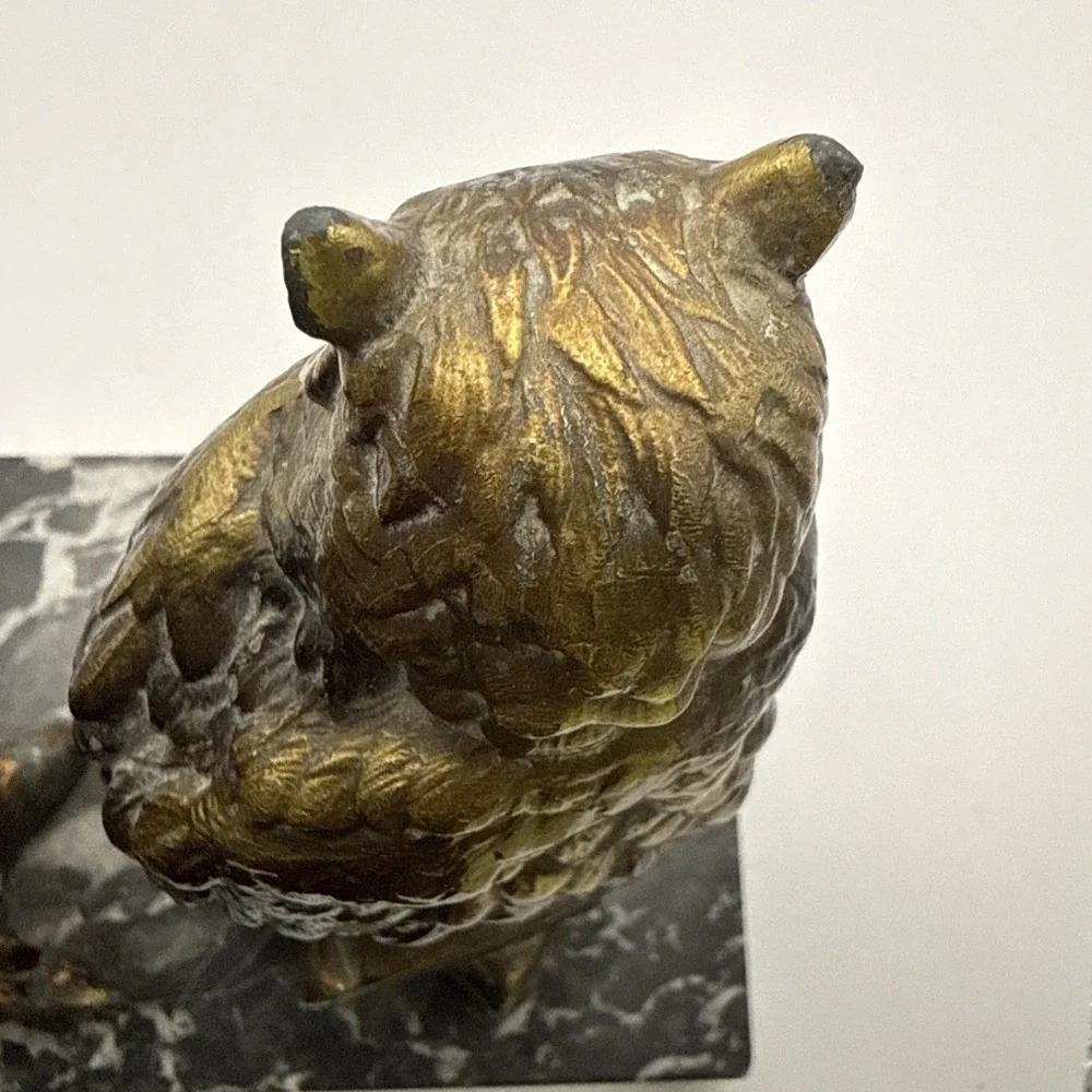 Antique Vienna Cold Painted Bronze Marble Owl Table Lighter Bergman Style